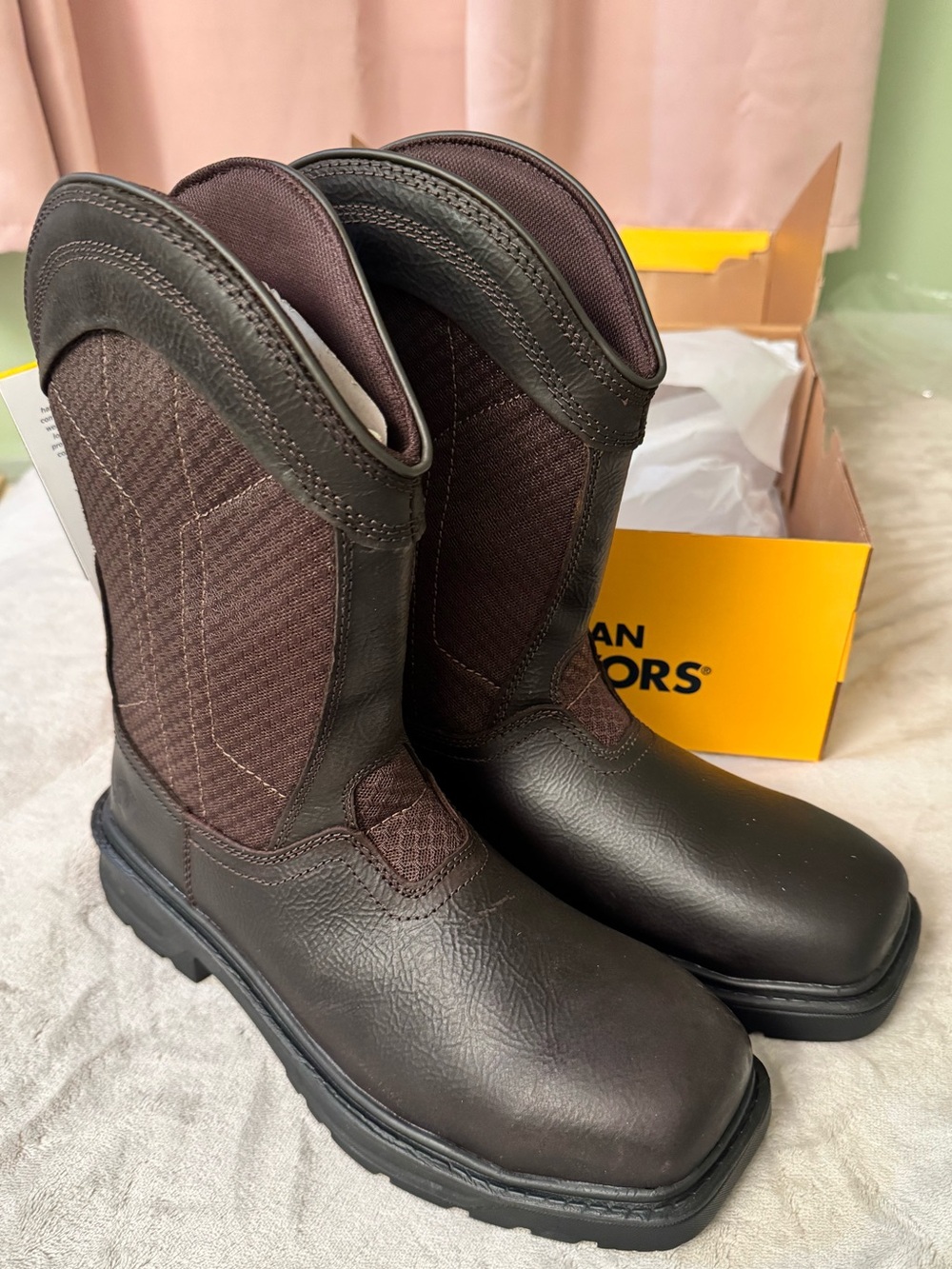 Herman’s Survivor Men’s Brown Work Cowboy Boots -  Slip-On Work Boots steel toe